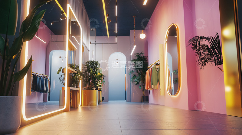 高清大图下载【趣麦麦图】粉色系霓虹灯服装店
