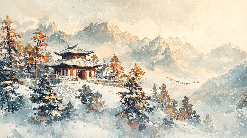 高清大图下载【趣麦麦图】雪山古寺
