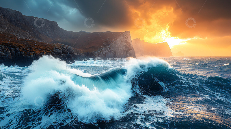 高清大图下载【趣麦麦图】海浪拍打海岸岩石