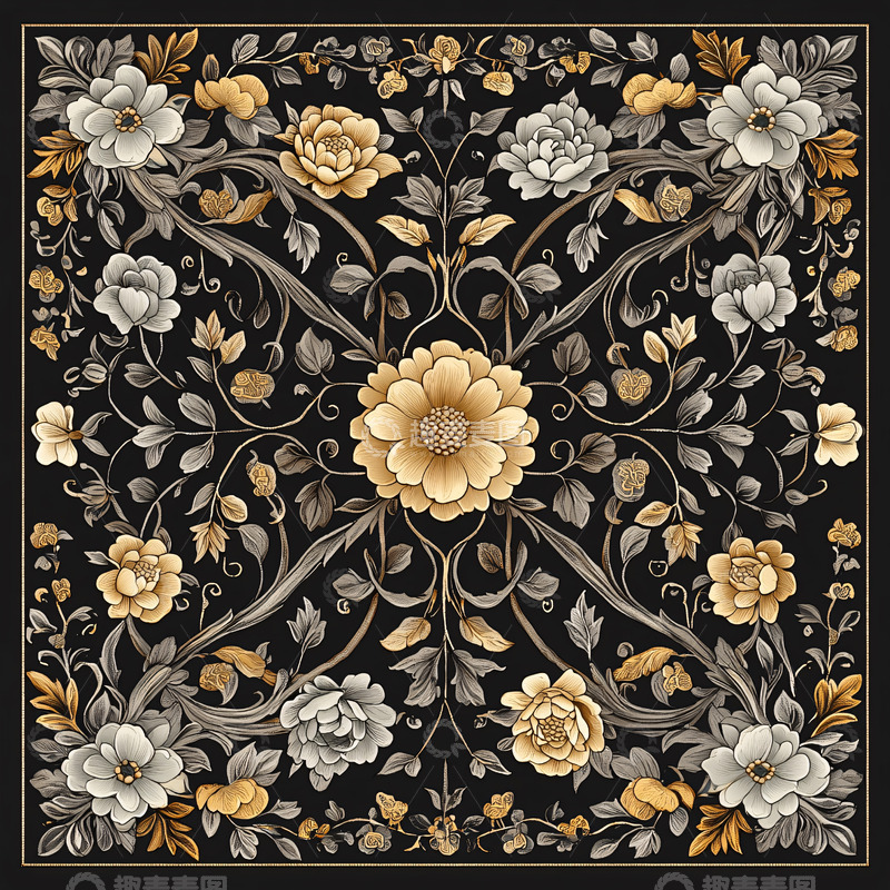 高清大图下载【趣麦麦图】黑色背景花卉图案