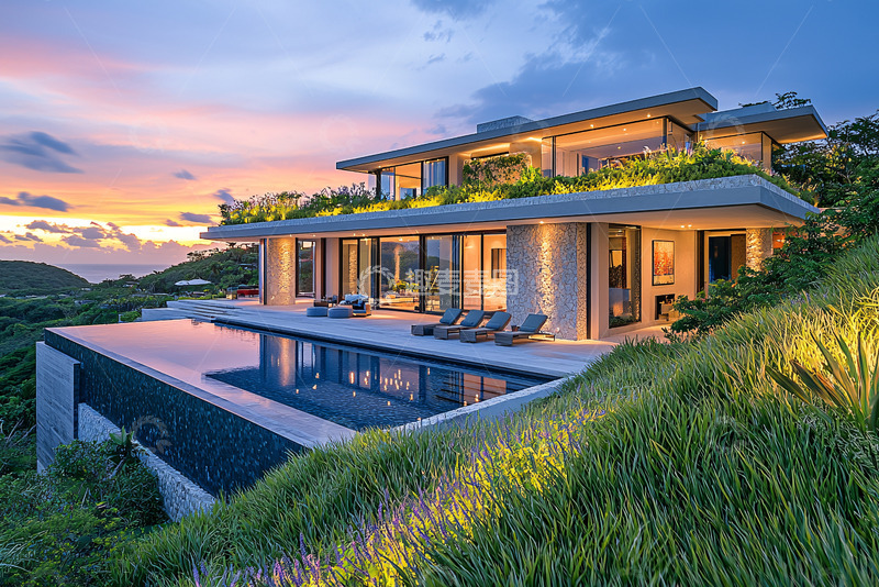 高清大图下载【趣麦麦图】山顶别墅落日景观