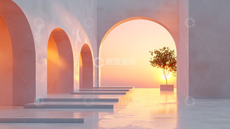 高清大图下载【趣麦麦图】极简主义拱形建筑日落