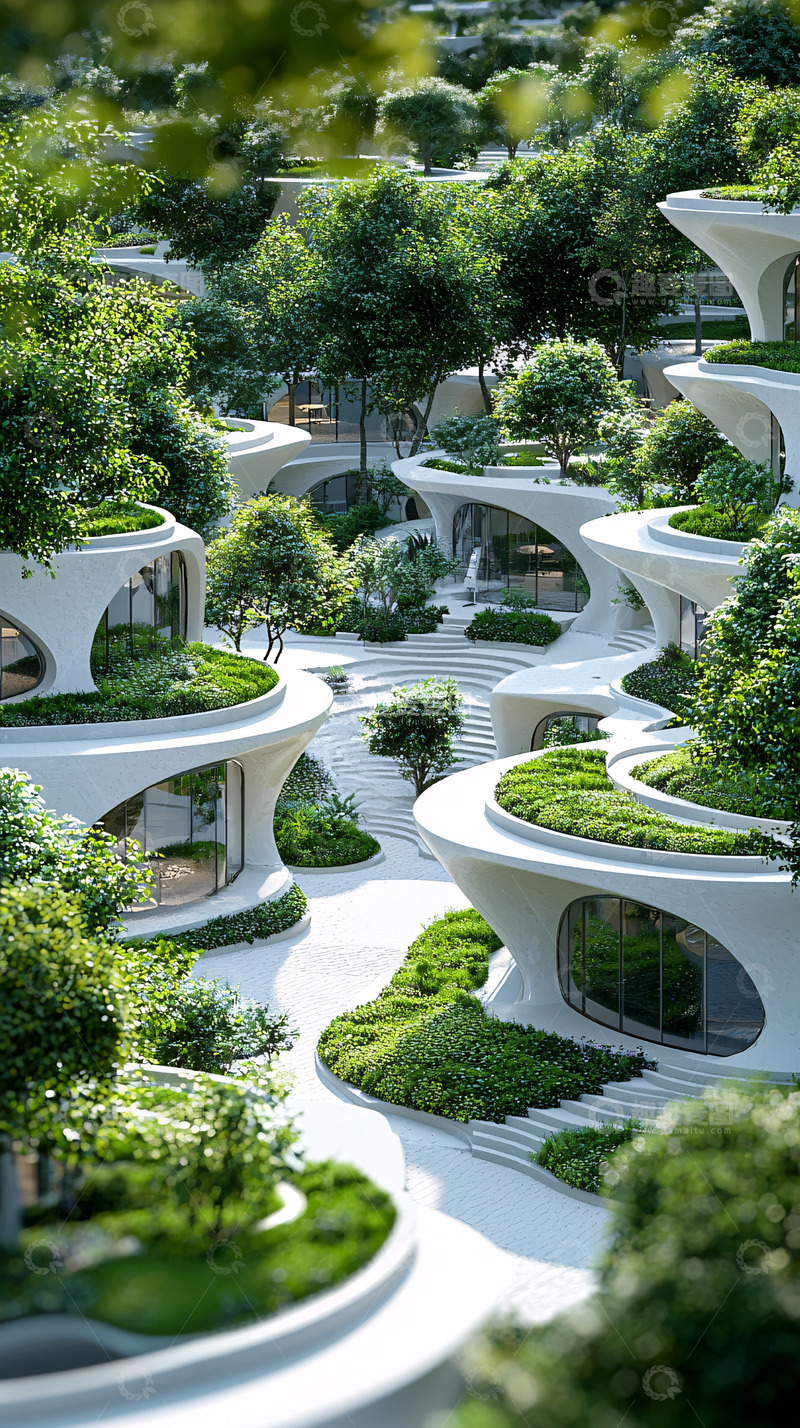 高清大图下载【趣麦麦图】绿植环绕的未来建筑