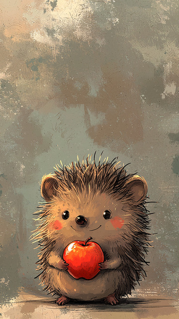可爱的小刺猬抱着苹果