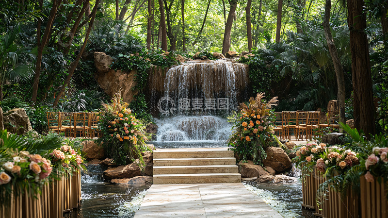 高清大图下载【趣麦麦图】森林里的浪漫瀑布婚礼