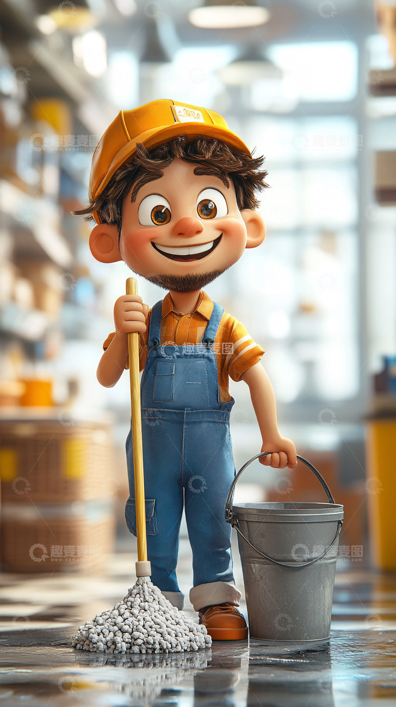 高清大图下载【趣麦麦图】可爱卡通清洁工