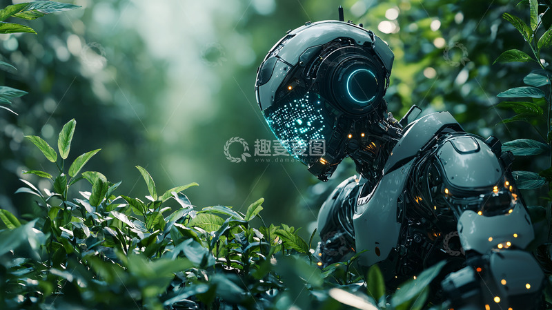 高清大图下载【趣麦麦图】森林里的未来机器人