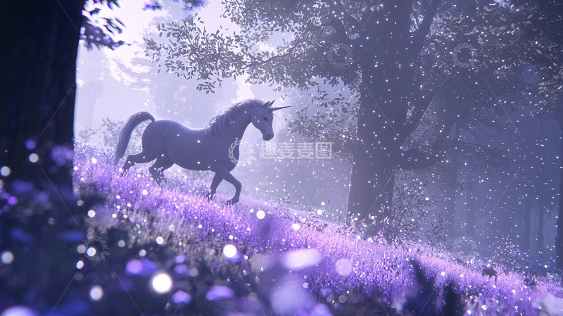 高清大图下载【趣麦麦图】黑马独角兽紫花田野