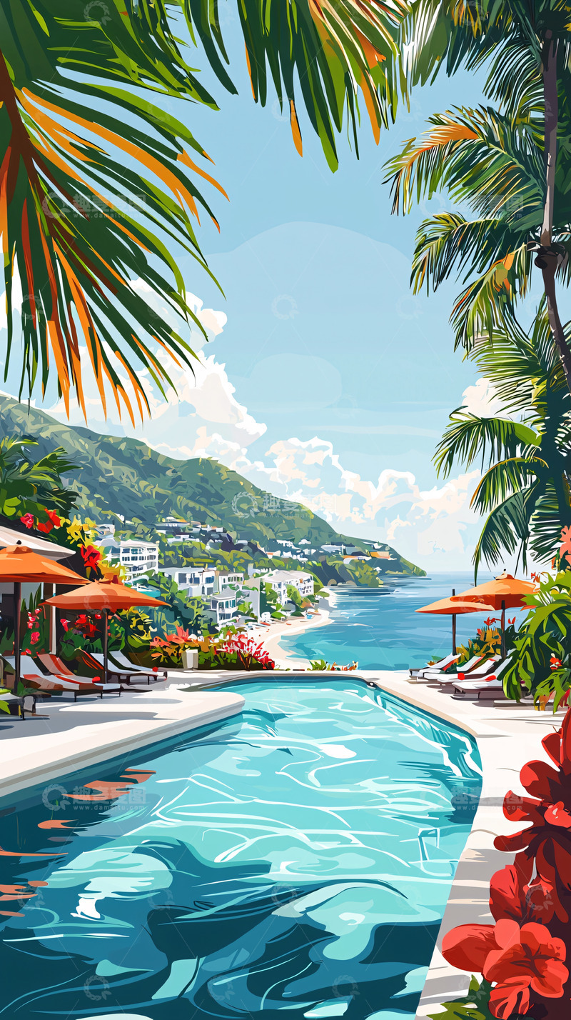 高清大图下载【趣麦麦图】热带海滨泳池度假村