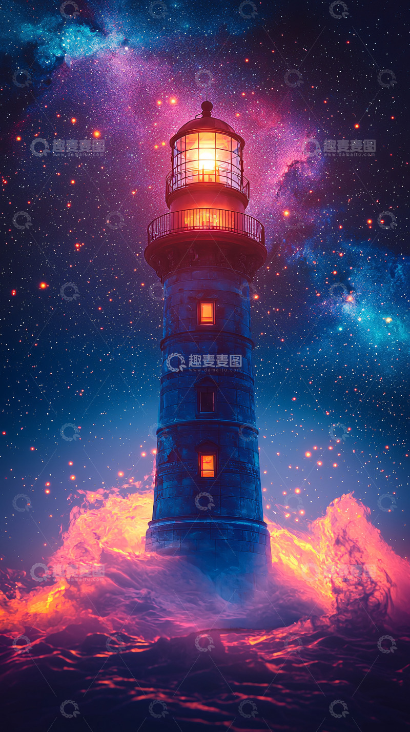 高清大图下载【趣麦麦图】星空下的灯塔