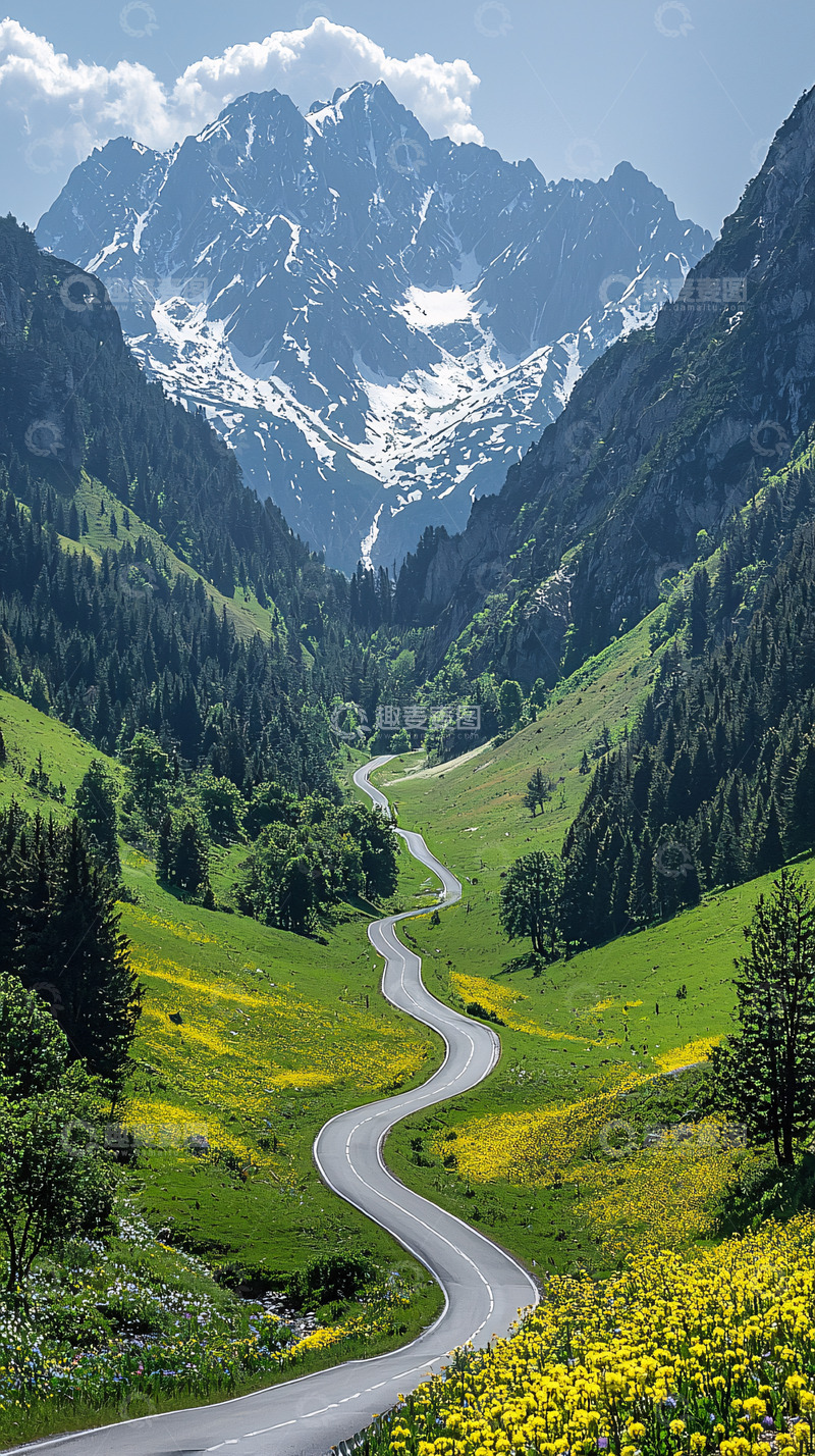 高清大图下载【趣麦麦图】蜿蜒道路通向雪山之巅