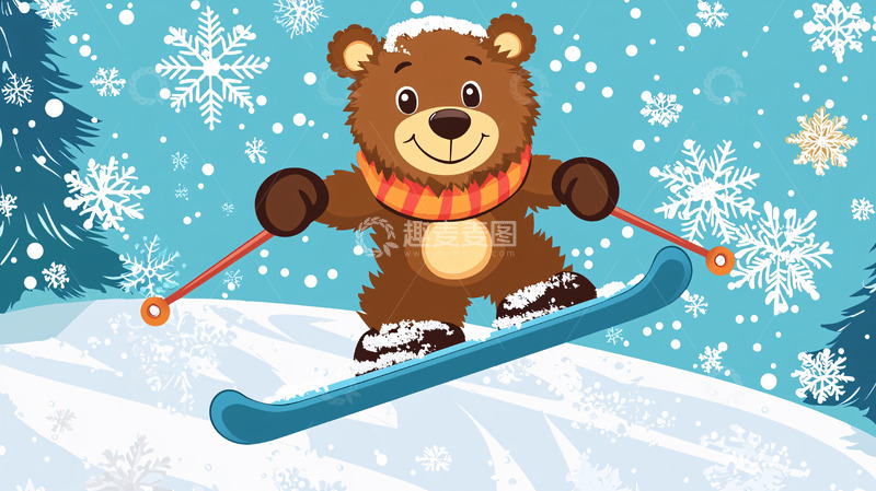 高清大图下载【趣麦麦图】雪地里滑雪的泰迪熊