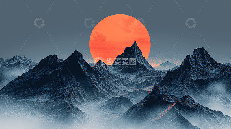 高清大图下载【趣麦麦图】极简风格山峰日出