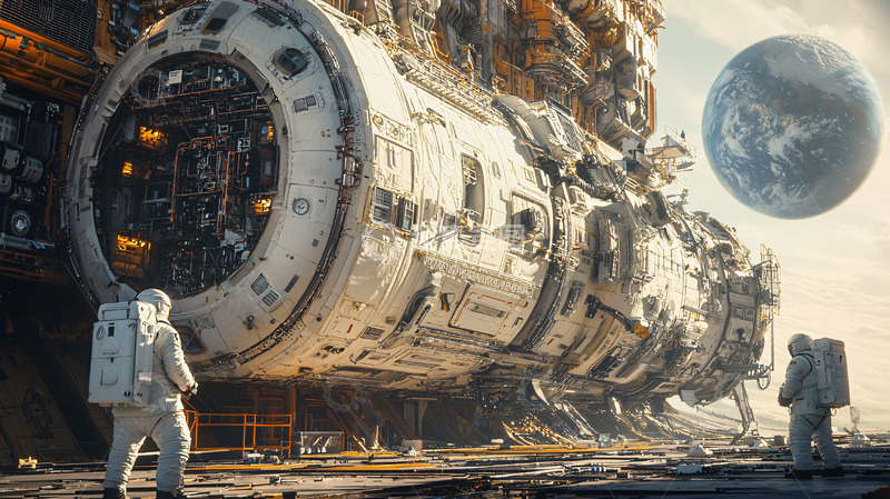 高清大图下载【趣麦麦图】太空宇航员巨型飞船