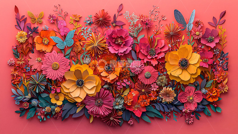 高清大图下载【趣麦麦图】彩色纸艺花卉背景