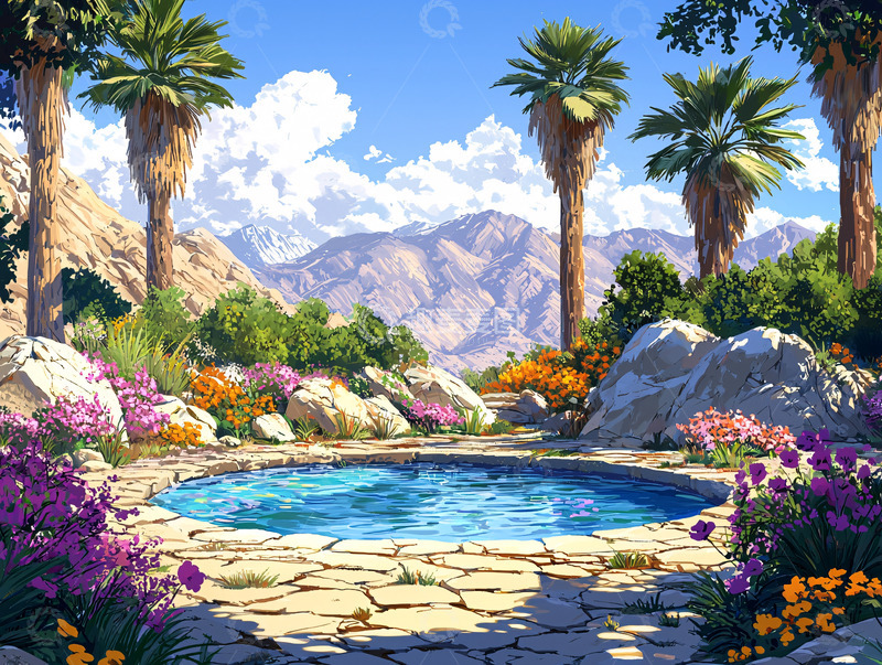 高清大图下载【趣麦麦图】宁静的绿洲泳池