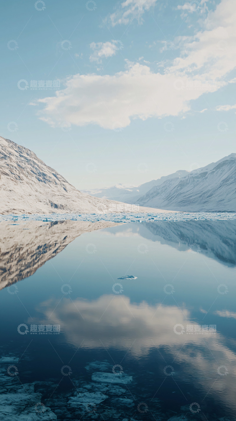 高清大图下载【趣麦麦图】冰雪湖泊山脉倒影