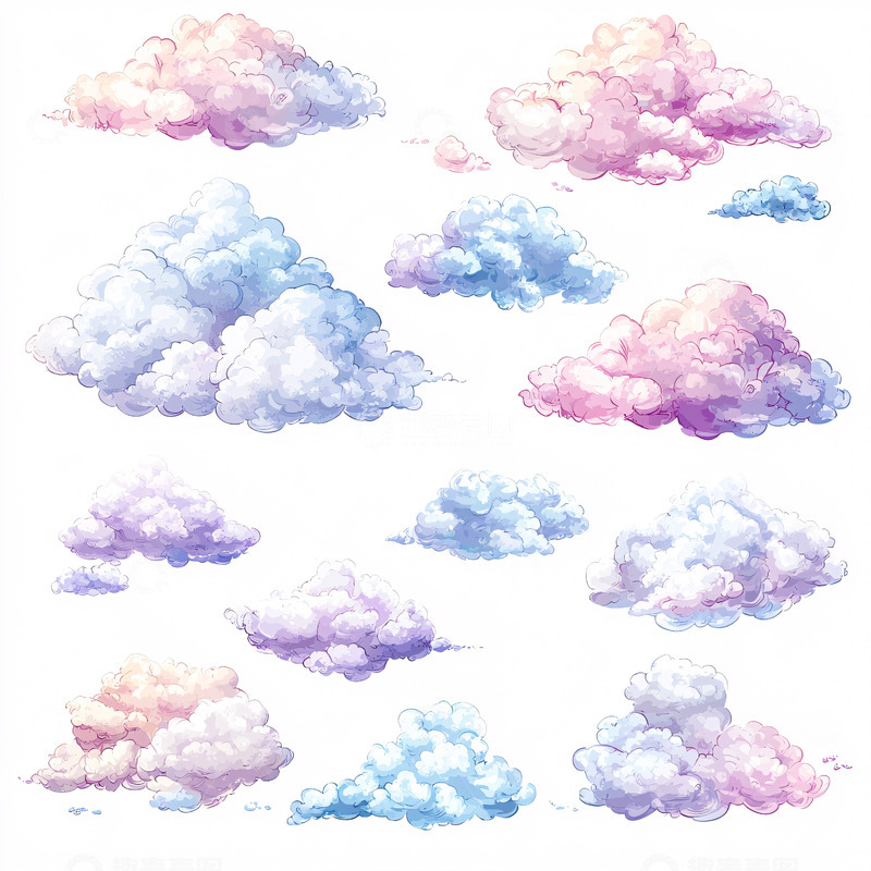 高清大图下载【趣麦麦图】粉色蓝色水彩云朵素材