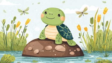 小乌龟在石头上晒太阳