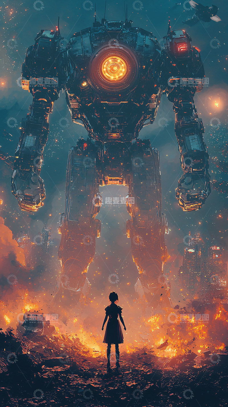 高清大图下载【趣麦麦图】巨型机器人与女孩