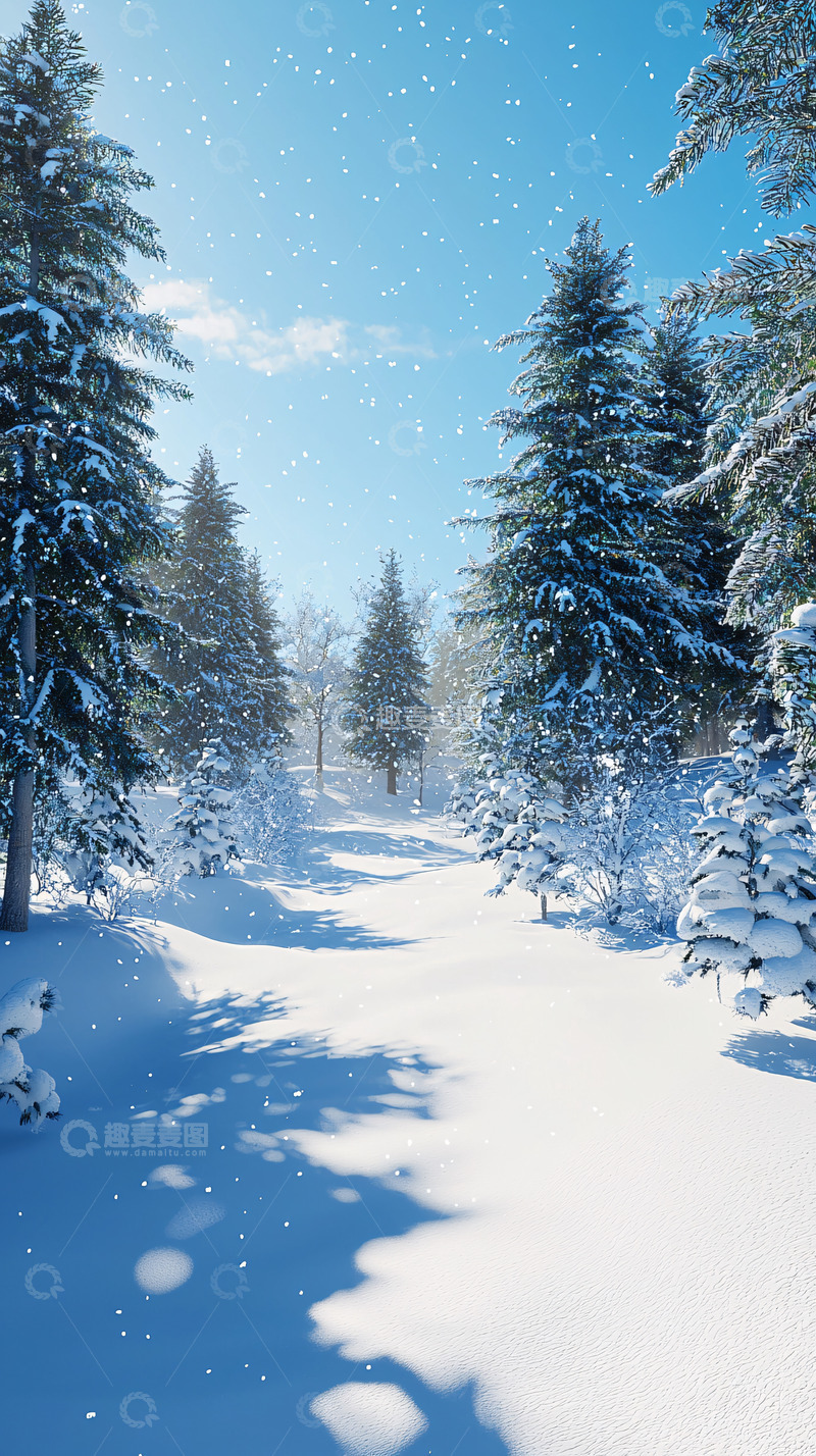 高清大图下载【趣麦麦图】阳光雪景森林小路