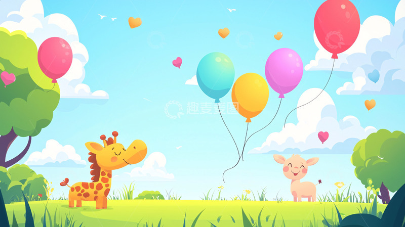 高清大图下载【趣麦麦图】卡通长颈鹿和猪