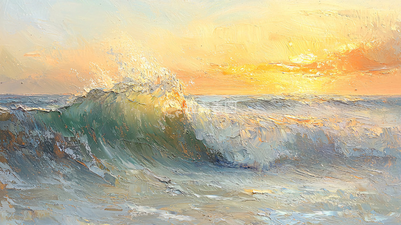 高清大图下载【趣麦麦图】海浪翻滚的日落美景