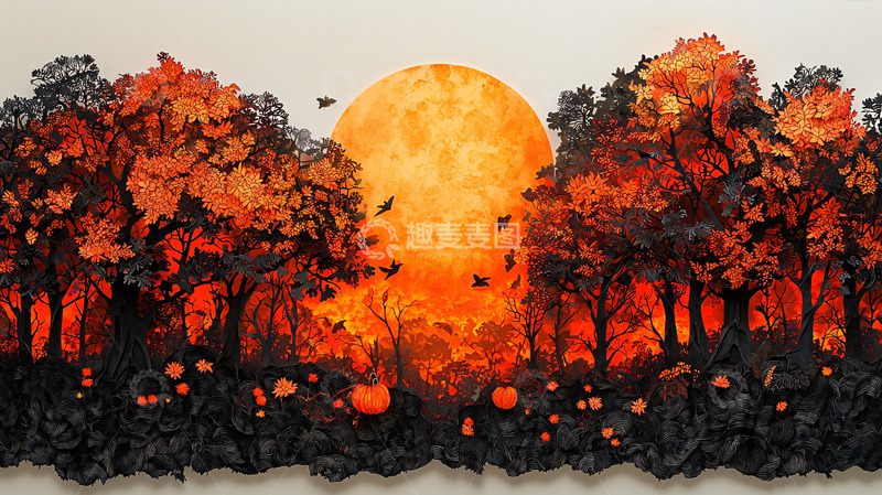 高清大图下载【趣麦麦图】秋季森林剪影