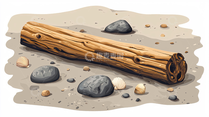 高清大图下载【趣麦麦图】木头在沙滩上