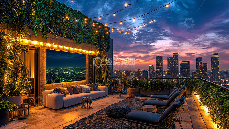 高清大图下载【趣麦麦图】夜景屋顶花园