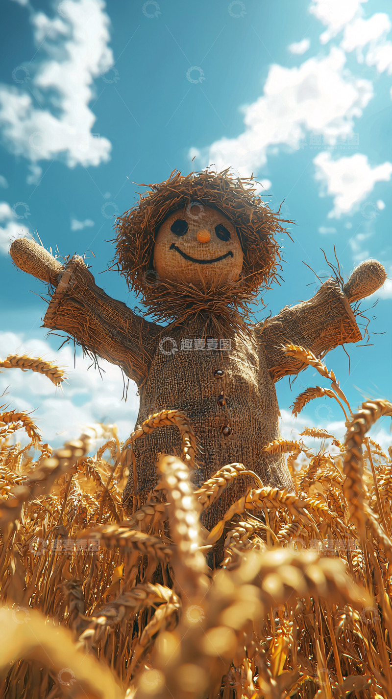 高清大图下载【趣麦麦图】麦田里的稻草人