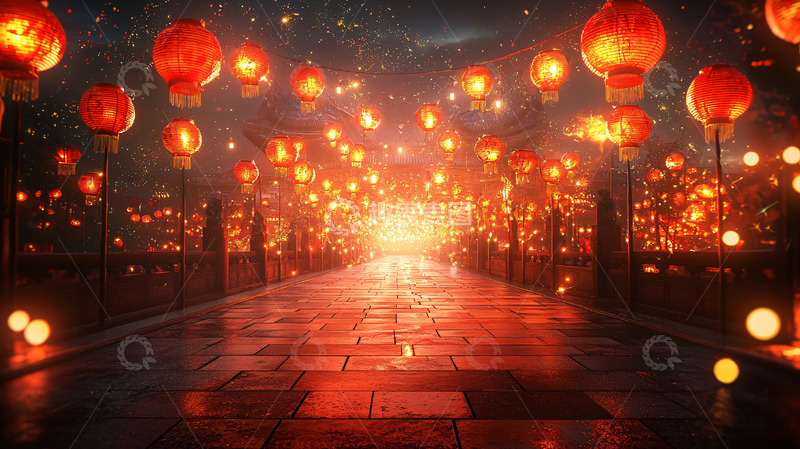 高清大图下载【趣麦麦图】红灯笼桥梁夜景