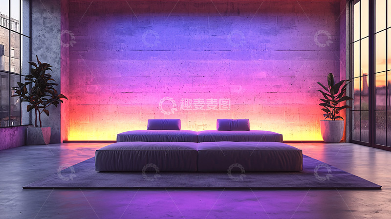 高清大图下载【趣麦麦图】紫色沙发前的墙面灯光