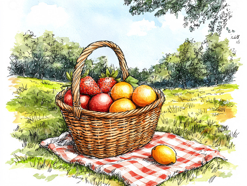 高清大图下载【趣麦麦图】田园野餐水果篮