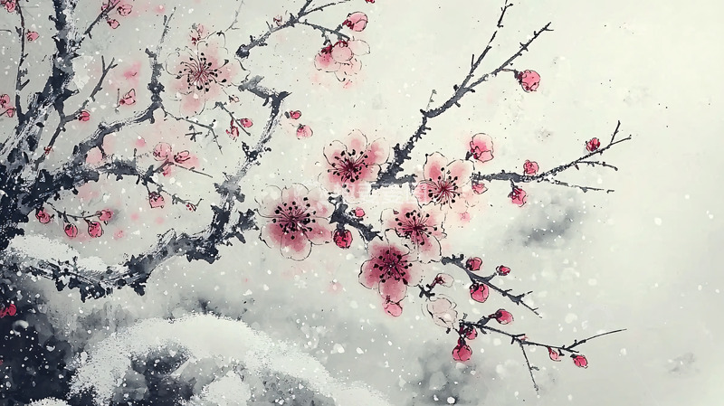 高清大图下载【趣麦麦图】雪中梅花
