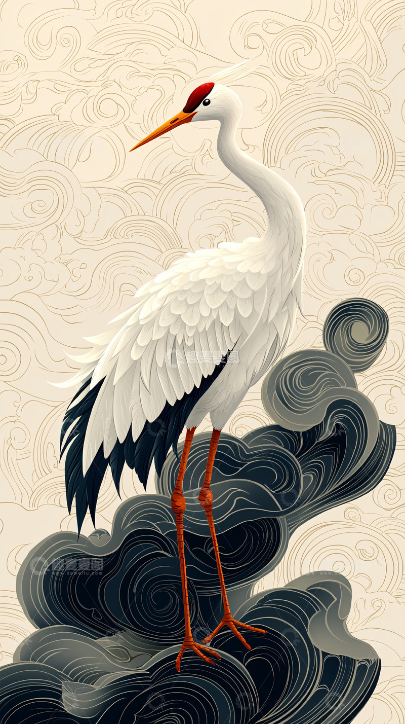 高清大图下载【趣麦麦图】丹顶鹤水墨画