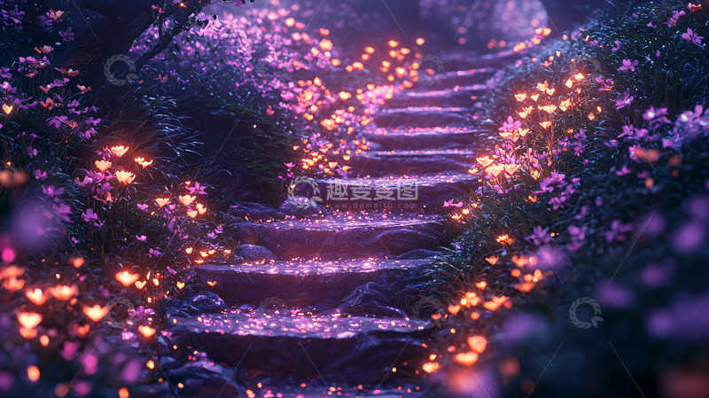 高清大图下载【趣麦麦图】梦幻紫光森林阶梯