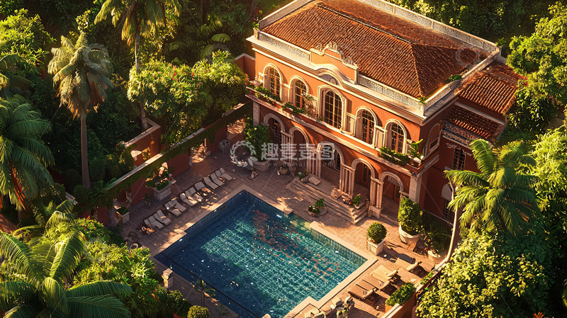 高清大图下载【趣麦麦图】热带别墅鸟瞰图