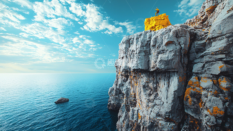 高清大图下载【趣麦麦图】海边悬崖上的黄色建筑