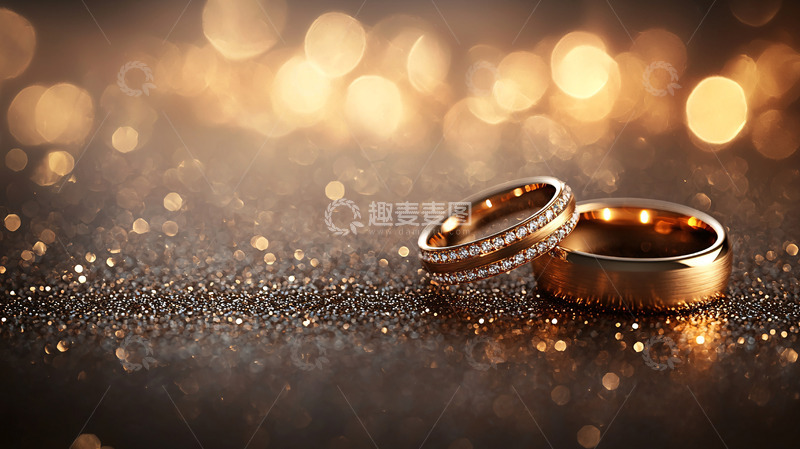高清大图下载【趣麦麦图】闪耀金光背景下的结婚戒指