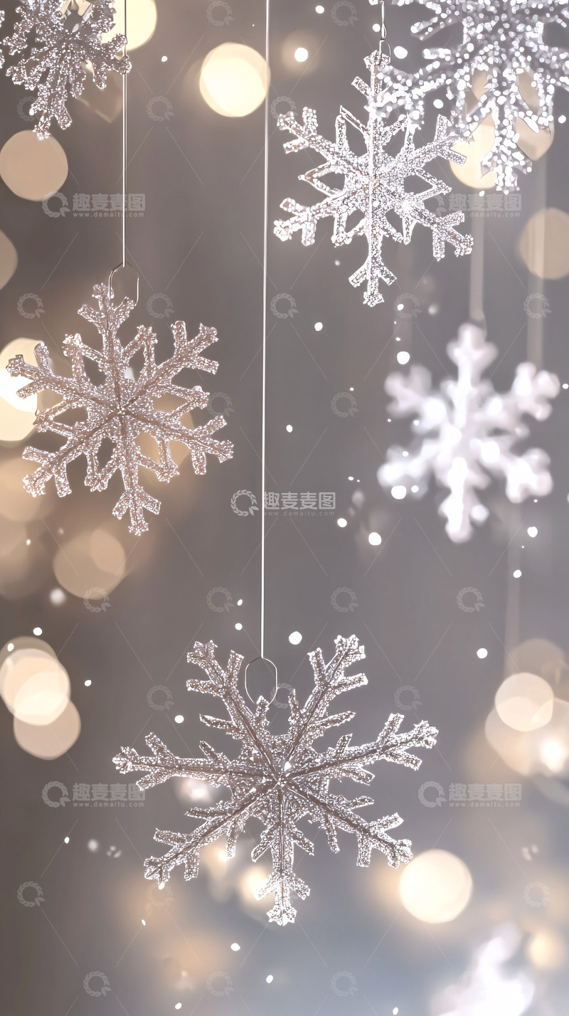 高清大图下载【趣麦麦图】悬挂的雪花和暖光