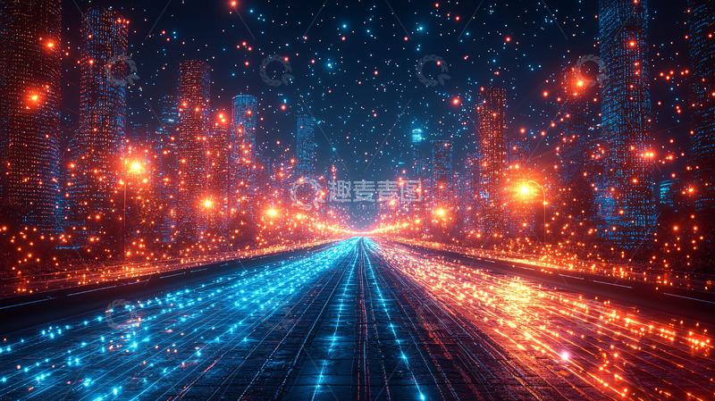 高清大图下载【趣麦麦图】蓝色和橙色星光隧道