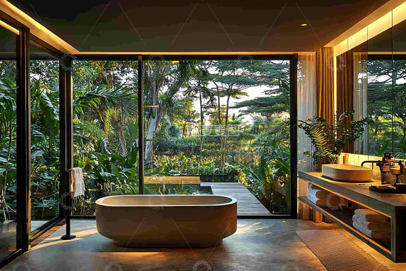 高清大图下载【趣麦麦图】极简风格花园景观浴室