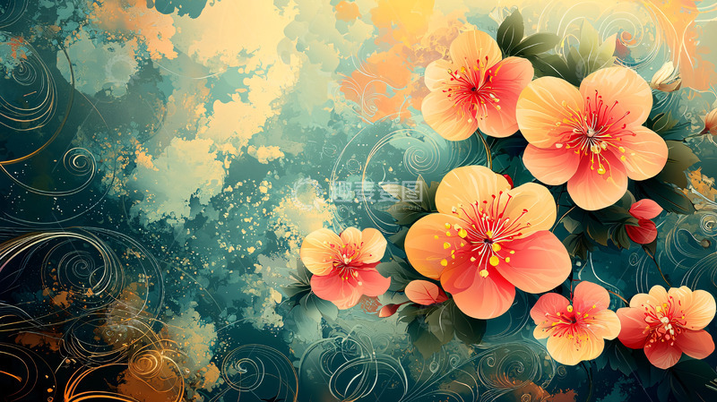 高清大图下载【趣麦麦图】水彩花卉背景3