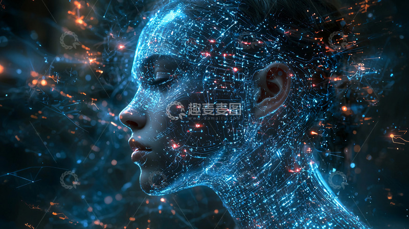 高清大图下载【趣麦麦图】蓝色光芒中女性侧脸