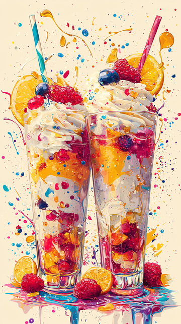 色彩鲜艳的水果冰沙