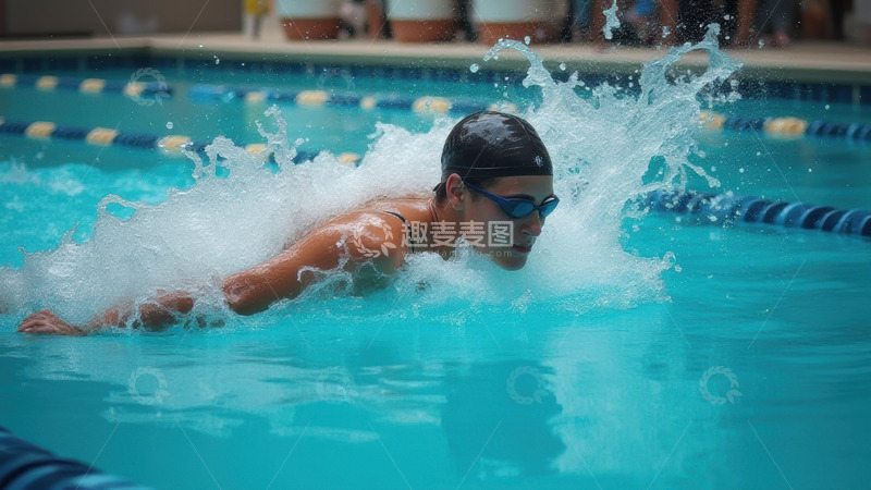 高清大图下载【趣麦麦图】泳池中奋力划水的泳者