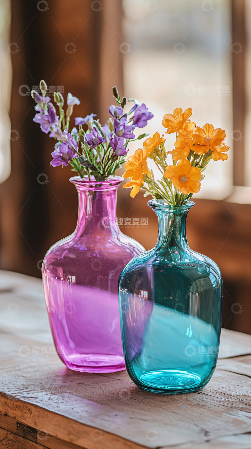 高清大图下载【趣麦麦图】彩色玻璃花瓶