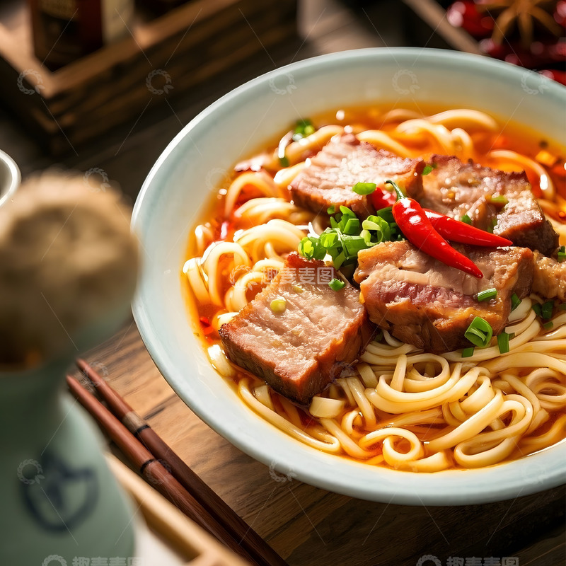 高清大图下载【趣麦麦图】中餐猪肉面腌肉面烧肉面大肉面摄影图1