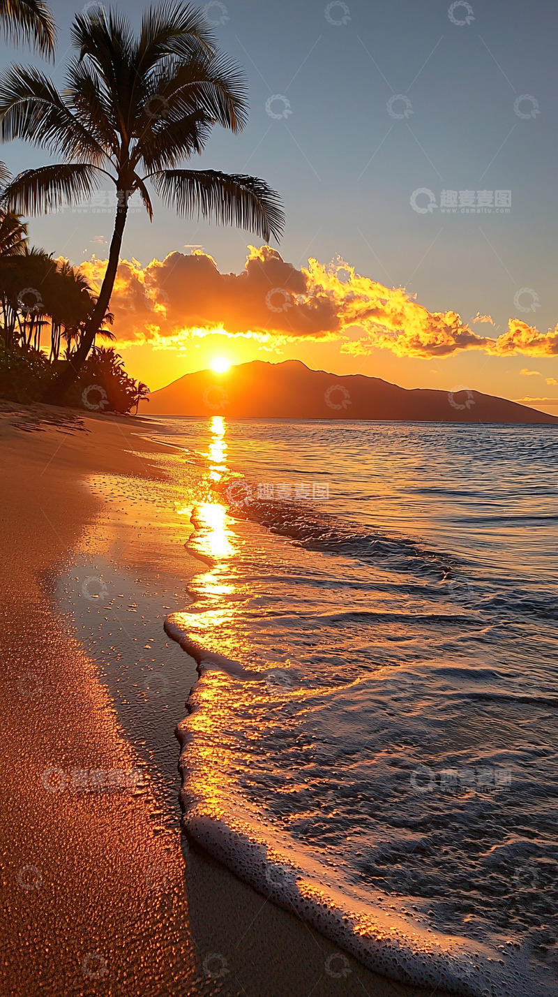 高清大图下载【趣麦麦图】海滩日落椰树风景